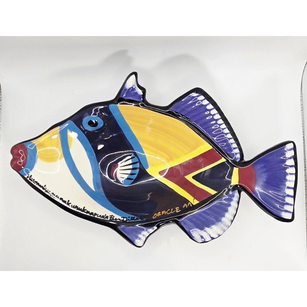 Ben Diller Signed Humuhumunukuapua'a Reef Trigger Fish 1999 Maui HP Dish